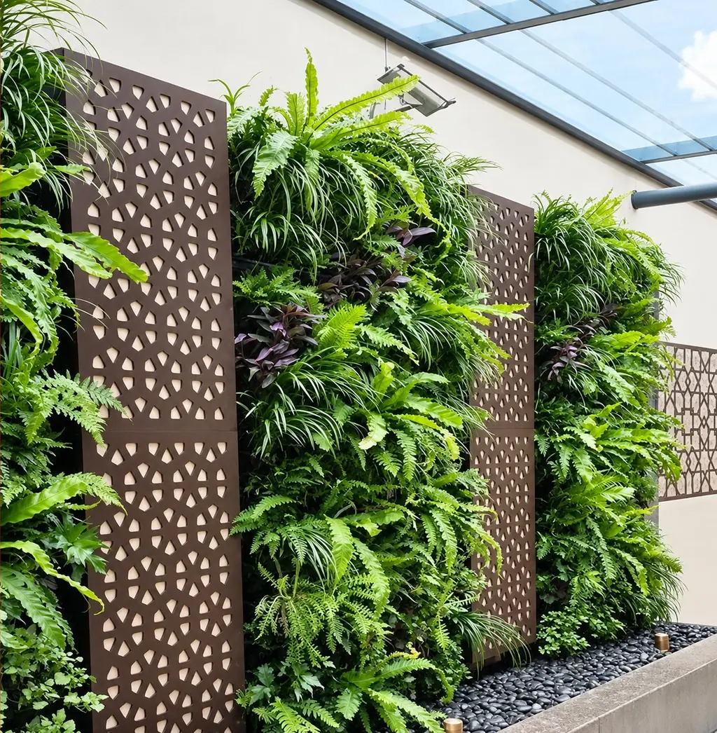 Vertical garden dengan panel kerawang